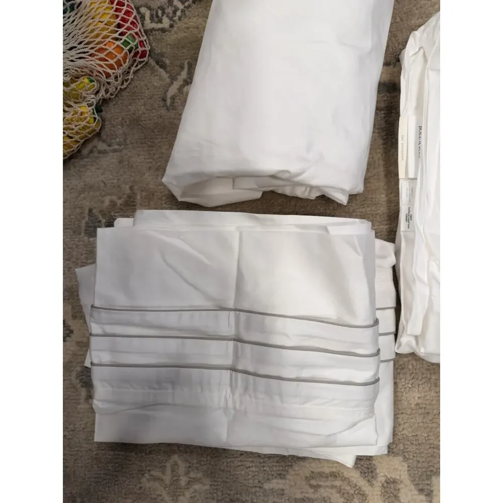Boll & Branch Signature Triple Pleat Organic Cotton Sheet Set White Pewter Queen